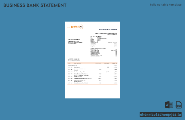 Senegal Banque Atlantique Firmenkontoauszug – Beispiel-Word- und PDF-Datei